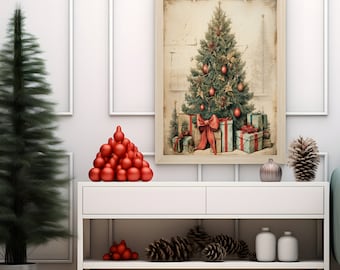Vintage christmas tree print, vintage christmas decorations, rustic christmas wall art, Vintage Christmas Art, vintage christmas poster