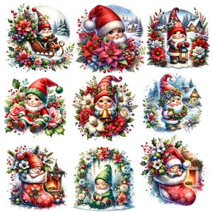 Watercolor Hot Cocoa Gnomes Clipart, Cute Christmas Gnomes Clipart, Festive Gnomes Clipart, Gnomes PNG, Holiday Sublimation Digital Files