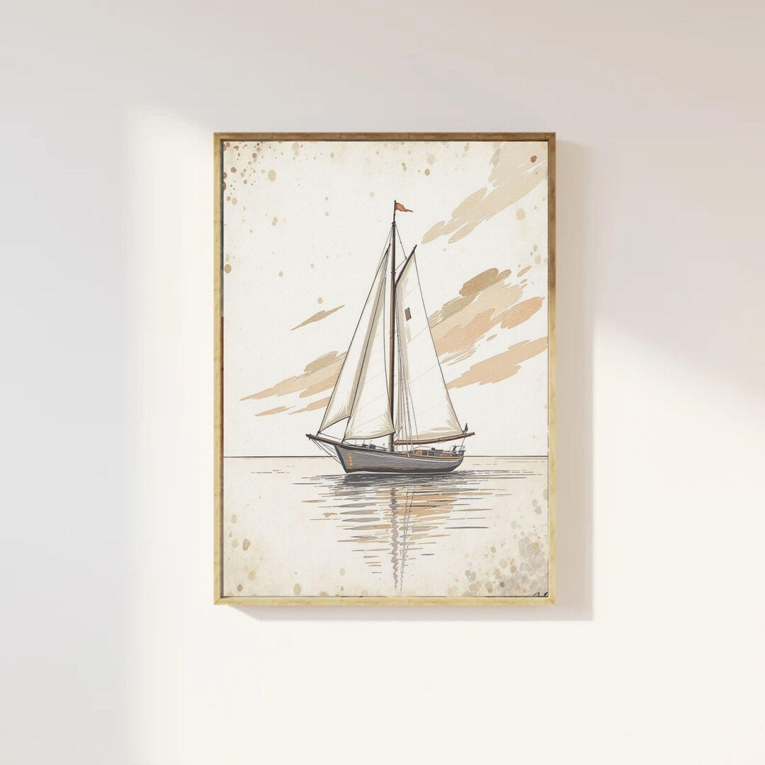 Sailboat Wall Art Printable, Vintage Luxury Sail Boat Wall Art Print ...