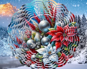 Christmas flowers Wind Spinner PNG, winter Sublimation Design, Floral windspin 10 inch round hanging, festive season Windspinner Design