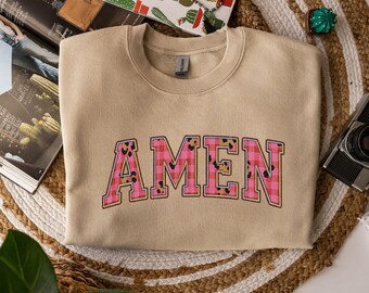 Amén, camiseta cristiana a cuadros PNG de moda, diseño de sublimación de fe universitaria, diseño de Jesús bendito, camiseta bíblica femenina de tendencia