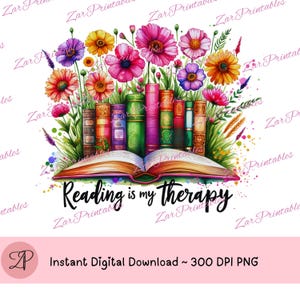 Reading is My Therapy Book PNG, Reading Lover Clipart, BookTok Sublimation Design, Bookish Digital Design, Book shelf png