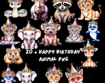 15 Cute Animal Birthday Party Clipart, Woodland Animals Birthday PNG ...