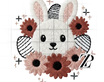 Faux Yarn Easter Floral Png, Easter Yarn Sublimation Design, Bunny Rabbit Digital Download