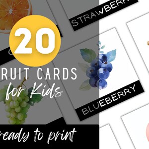 20 Tarjetas Flash de Frutas / Tarjetas Flash para Niños / Tarjetas Preescolares / Tarjetas Educativas Imprimibles / Descarga Instantánea / Tarjetas Montessori