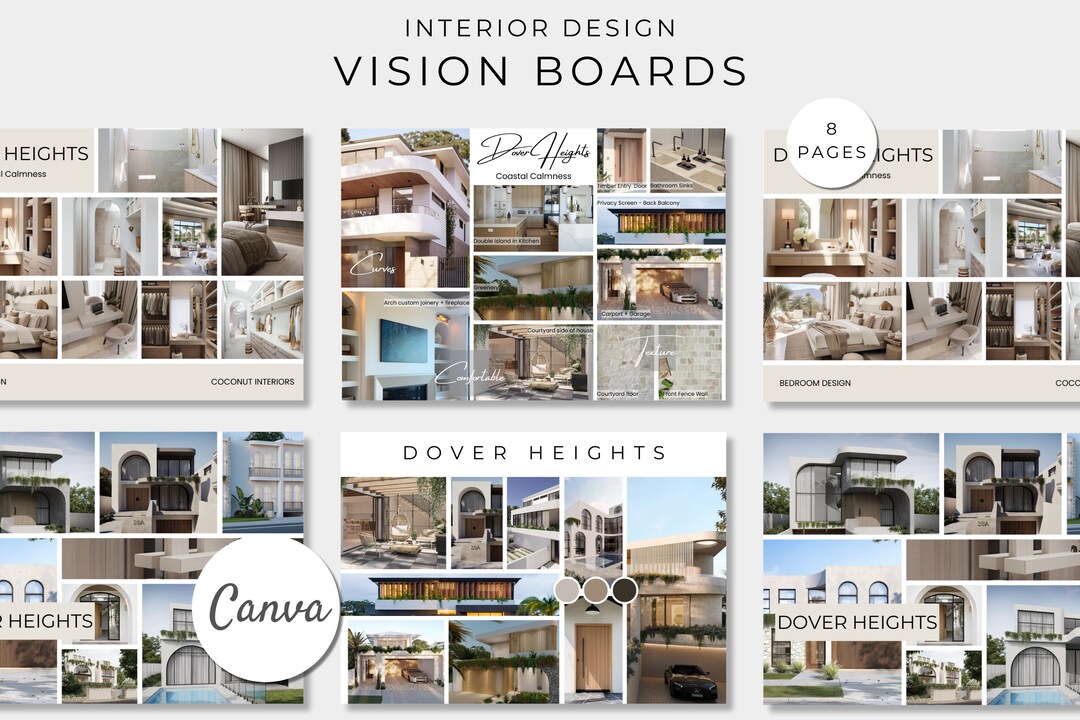 Interior Design Vision Boards, Canva Moodboard Template, Concept ...
