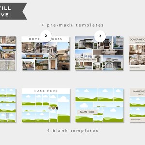 Puede incluir: Una plantilla de collage digital para agentes inmobiliarios. La plantilla presenta una cuadr&iacute;cula de 12 im&aacute;genes, con una variedad de dise&ntilde;os y esquemas de colores. La plantilla es perfecta para mostrar propiedades, crear materiales de marketing y construir una marca.