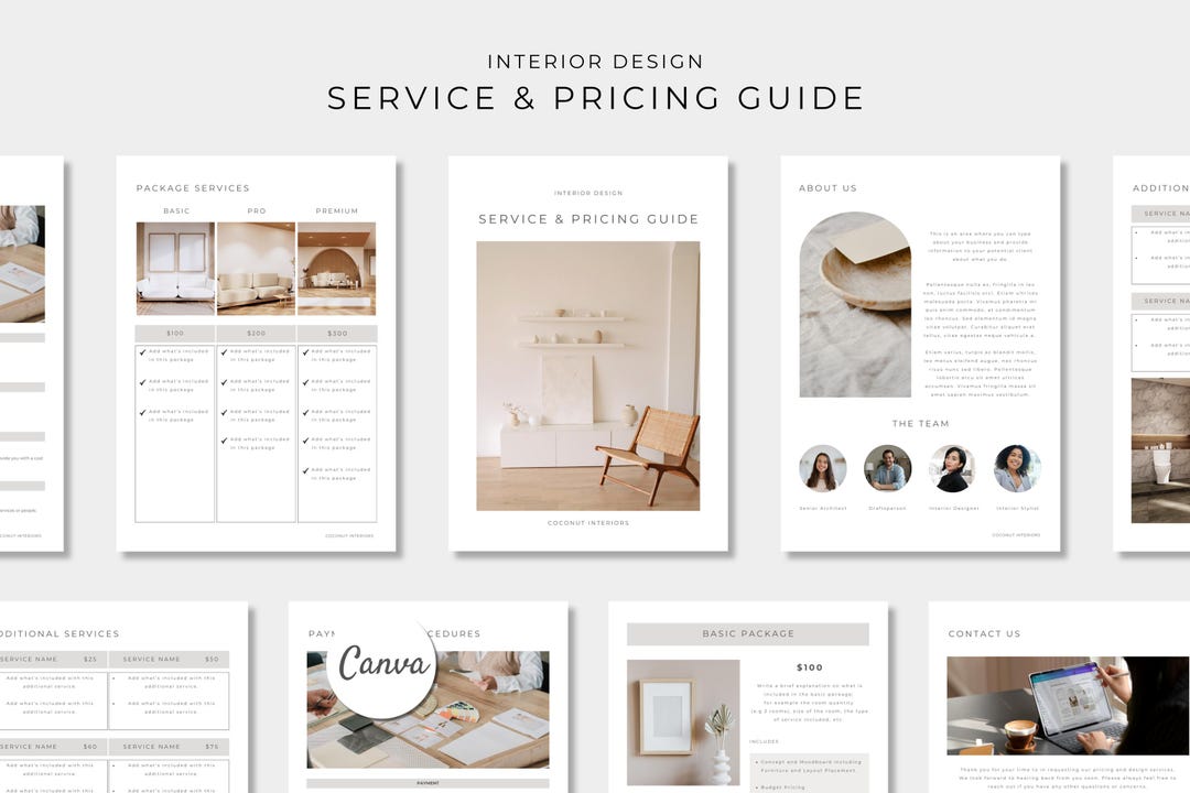 Interior Design Service and Pricing Guide, Client Welcome Book, Canva ...