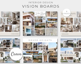 Interior Design Vision Boards, Editable Canva Template, Home Design Inspiration, House Design Collage, Mood Board