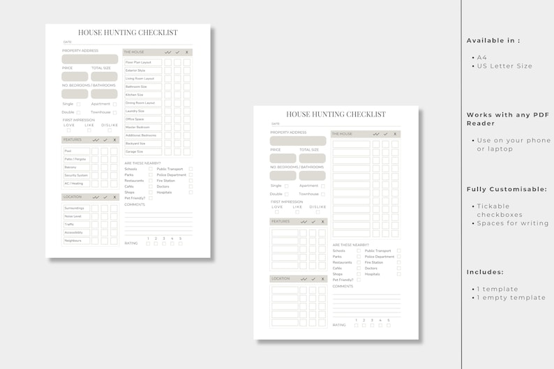 House Hunting Checklist, Editable Checklist, Property Search, Home Organisation Document, House Buying Planner image 2