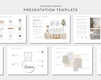 Interior Design Presentation Template, Editable Canva Template, Client Presentation Template, Interior Design Mood Board, Finishes Schedule
