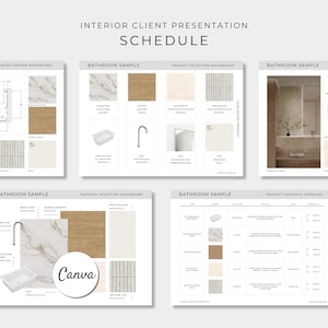 Programma di presentazione per clienti interni, modello Canva modificabile, presentazione mood board, selezione dei materiali, proposta di design
