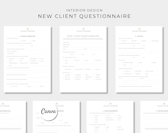 Interior Design New Client Questionnaire, Canva Editable Template, Digital Download, Design Questionnaire
