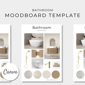 Plantilla de panel de ideas para baño, diseño de interiores editable, diseño de habitaciones, plantilla editable de Canva, panel de visión, renovación del hogar
