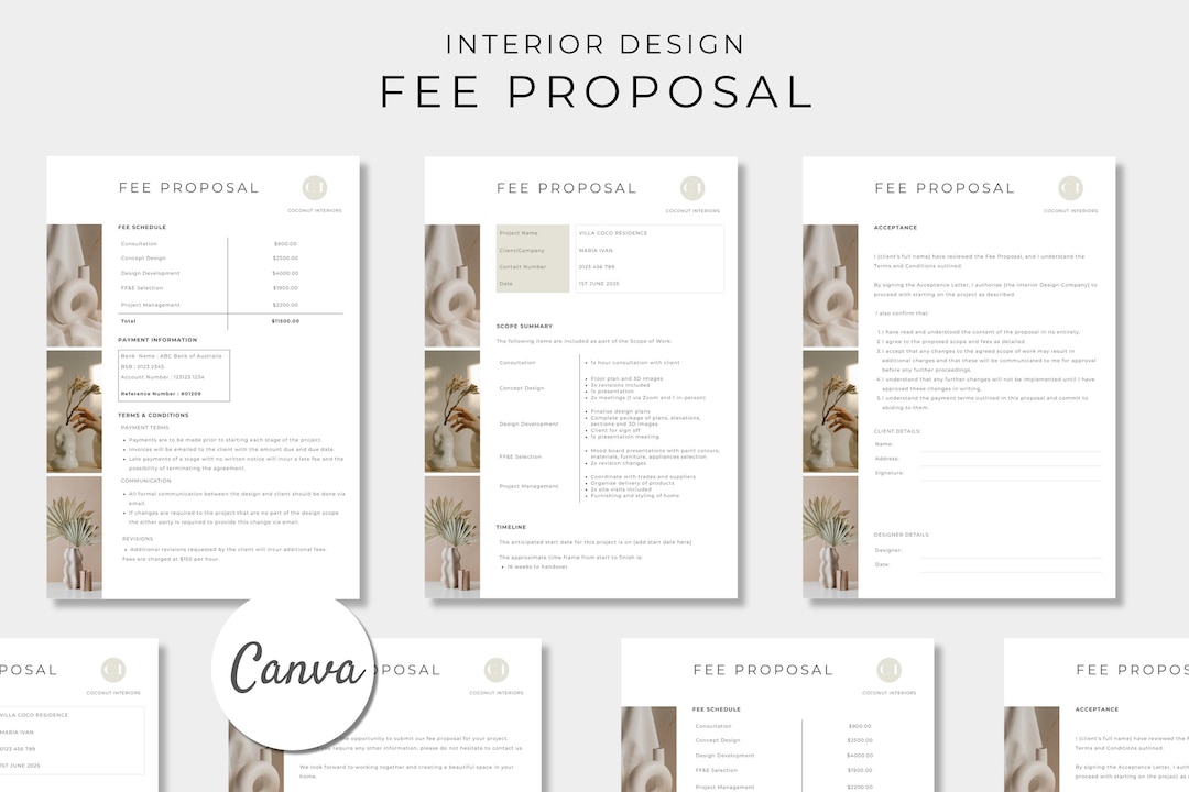 Interior Design Fee Proposal, Canva Design Template, Project Invoice ...