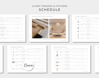 Client Finishes and Fixtures Schedule, FF&E Schedule, Canva Template, Interior Design Template, Design Presentation, Furniture Schedule