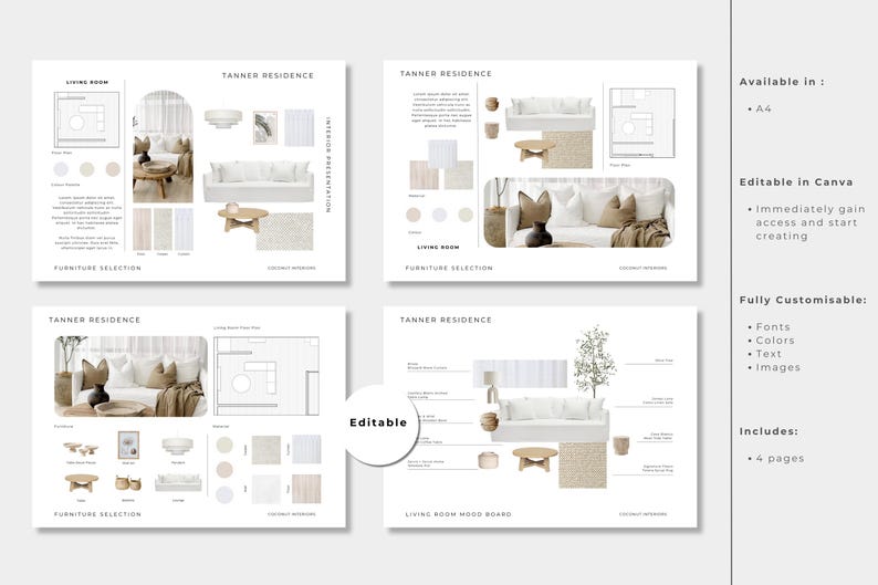 Interior Furniture Presentation Board, Editable Canva Mood Board ...