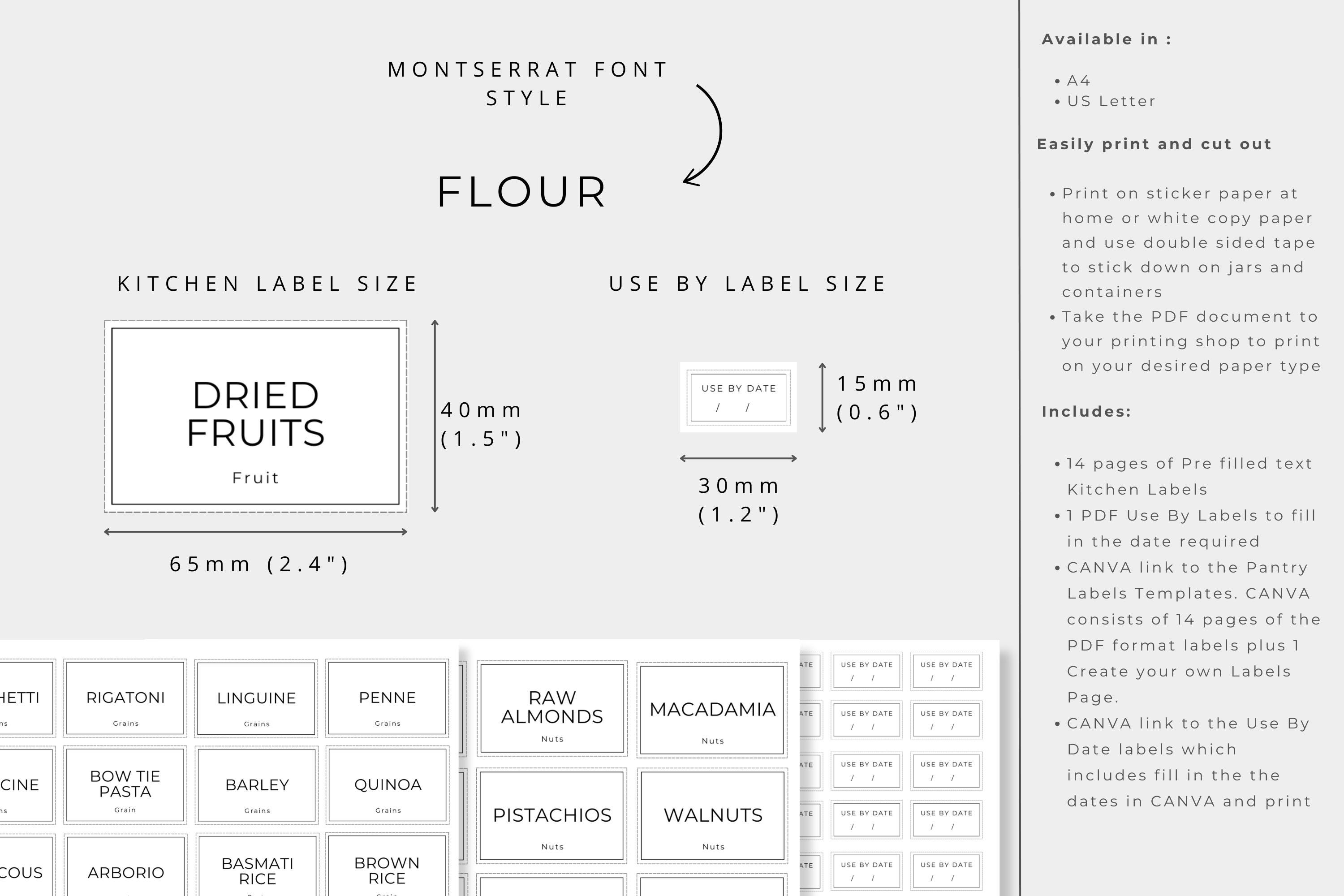 Printable Kitchen Pantry Labels, Minimalist Home Organisation, Kitchen ...
