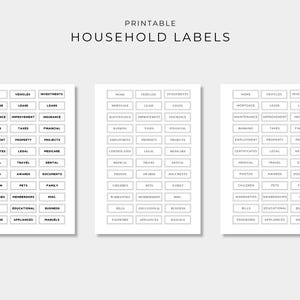Printable Household Labels, Filing System, Home Organisation, Binder Labels, Folder Labels