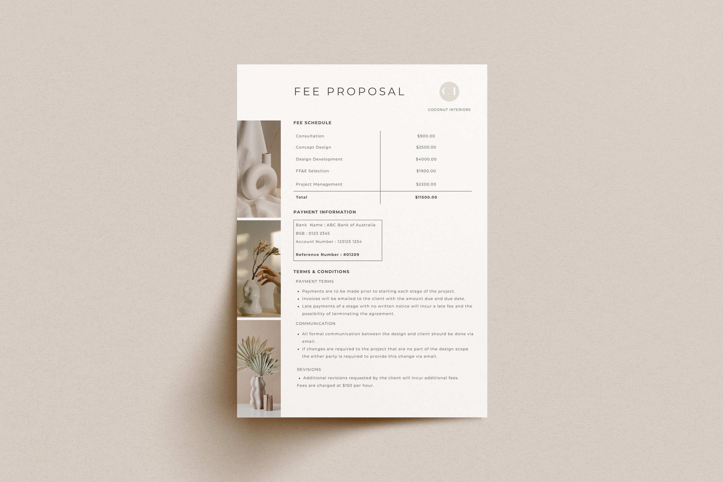 Interior Design Fee Proposal, Canva Design Template, Project Invoice ...