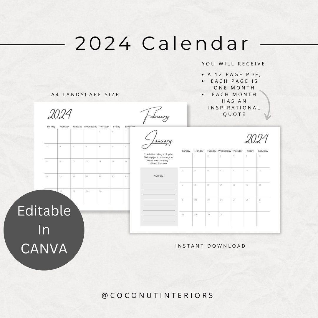 2024 Minimalistic Printable Calendar Monthly Planner - Etsy