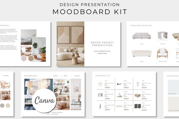 Design Presentation Mood Board Kit, Editable Canva Template, Interior Design Mood Board Template, Project Proposal, Furniture Selection