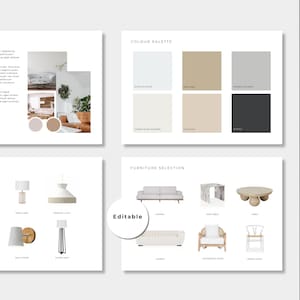 Design Presentation Mood Board Kit, Editable Canva Template, Interior Design Mood Board Template, Project Proposal, Furniture Selection image 2