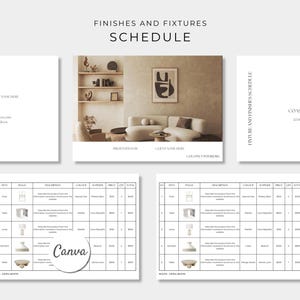 Finishes and Fixtures Schedule Template, FF&E Schedule, Canva Editable Template, Interior Design Mood Board, Hardware and Fixtures