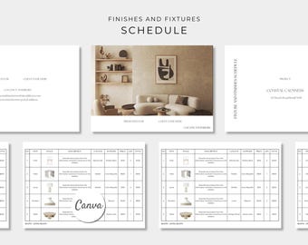 Finishes and Fixtures Schedule Template, FF&E Schedule, Canva Editable Template, Interior Design Mood Board, Hardware and Fixtures