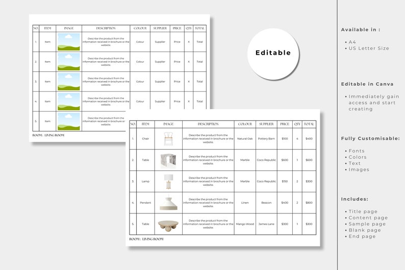 Product is completely customisable with Canva. You can change the fonts, colours, text and images. The schedule includes title page, content page, sample page, blank page and end page