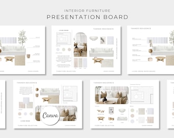Interior Furniture Presentation Board, Editable Canva Mood Board, Interior Design Project Proposal, Finishes Selection, Client Presentation