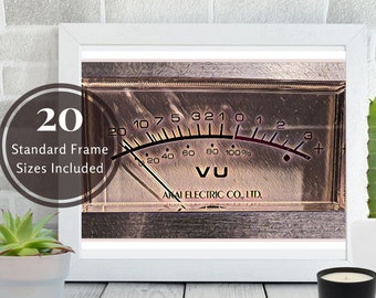 Vintage VU Meter Print, Print of a VU Meter, Instant Digital Download, Grainy retro print, Music Lover Art