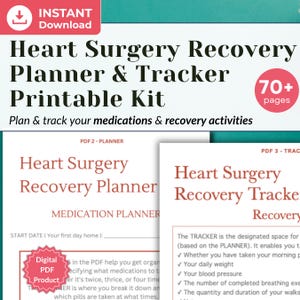 Heart Surgery Recovery Planner & Tracker Kit, Open Heart Surgery Printable PDF, Track Medications, Activity, Goals and Appointments