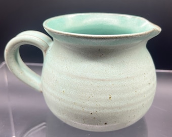 Orcas Island Clay Crow Valley Pottery Ceramic Creamer, Mini Pitcher, Mug, Cruet. Art Pottery Celadon Green Sand Stone Pottery.