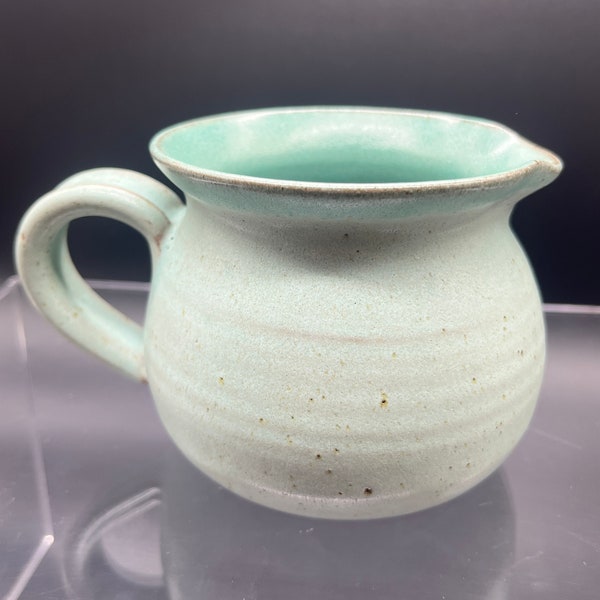 Orcas Island Clay Crow Valley Pottery Ceramic Creamer, Mini Pitcher, Mug, Cruet. Art Pottery Celadon Green Sand Stone Pottery.