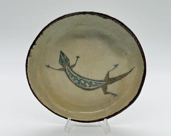 Vtg 1978 Harold Littlebird Navajo Pueblo Ceramic Bowl | Podpisana, indiańska, artystyczna ceramika z jaszczurką, południowo-zachodnia kamionka