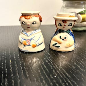 Kitschy Vintage Salt and Pepper Shakers - Sailor Boy & Girl with Spring Flowers-Marked Japan - Circa 1940s or 50s