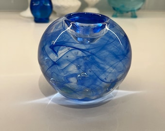 Kosta Boda designed by Anna Ehrner Blue Moon Tealight Candle Holder. Made in Sweden. High quality Glass weighing 3.5 lbs. No Disclosures.