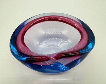 Vintage Murano Art Glass Geode Ashtray – Pink & Blue Sommerso Encased Glass – Kidney-shaped - Hand Blown Studio Art Glass Bowl