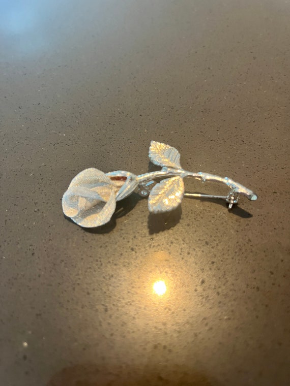 Vintage AK Anne Klein Rose Brooch or Lapel Pin in Silver Tone with Mesh  petals