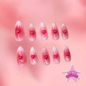 Aura Heart Nails | Press Ons | Kawaii Nails | Cute Press Ons | Stick On Nails
