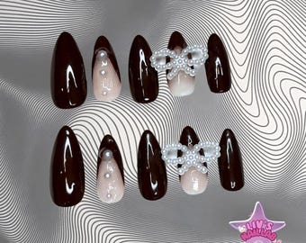Pearly Brown Nails | Press Ons | Kawaii Nails | Cute Press Ons | Stick On Nails