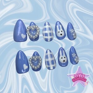 Blue Bunny Nails | Press Ons | Kawaii Nails | Cute Press Ons | Stick On Nails