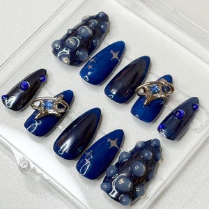 Blue Intergalactic Nails | Press Ons | Kawaii Nails | Cute Press Ons | Stick On Nails