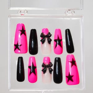 Hot pink Y2K nails | Press Ons | Kawaii Nails | Cute Press Ons | Stick On Nails