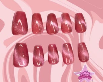 9D Cat Eye Nails | Press Ons | Kawaii Nails | Cute Press Ons | Stick On Nails