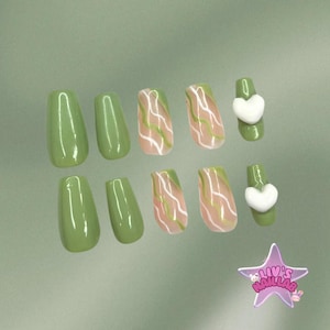 Sage Swirl Nails | Press Ons | Kawaii Nails | Cute Press Ons | Stick On Nails