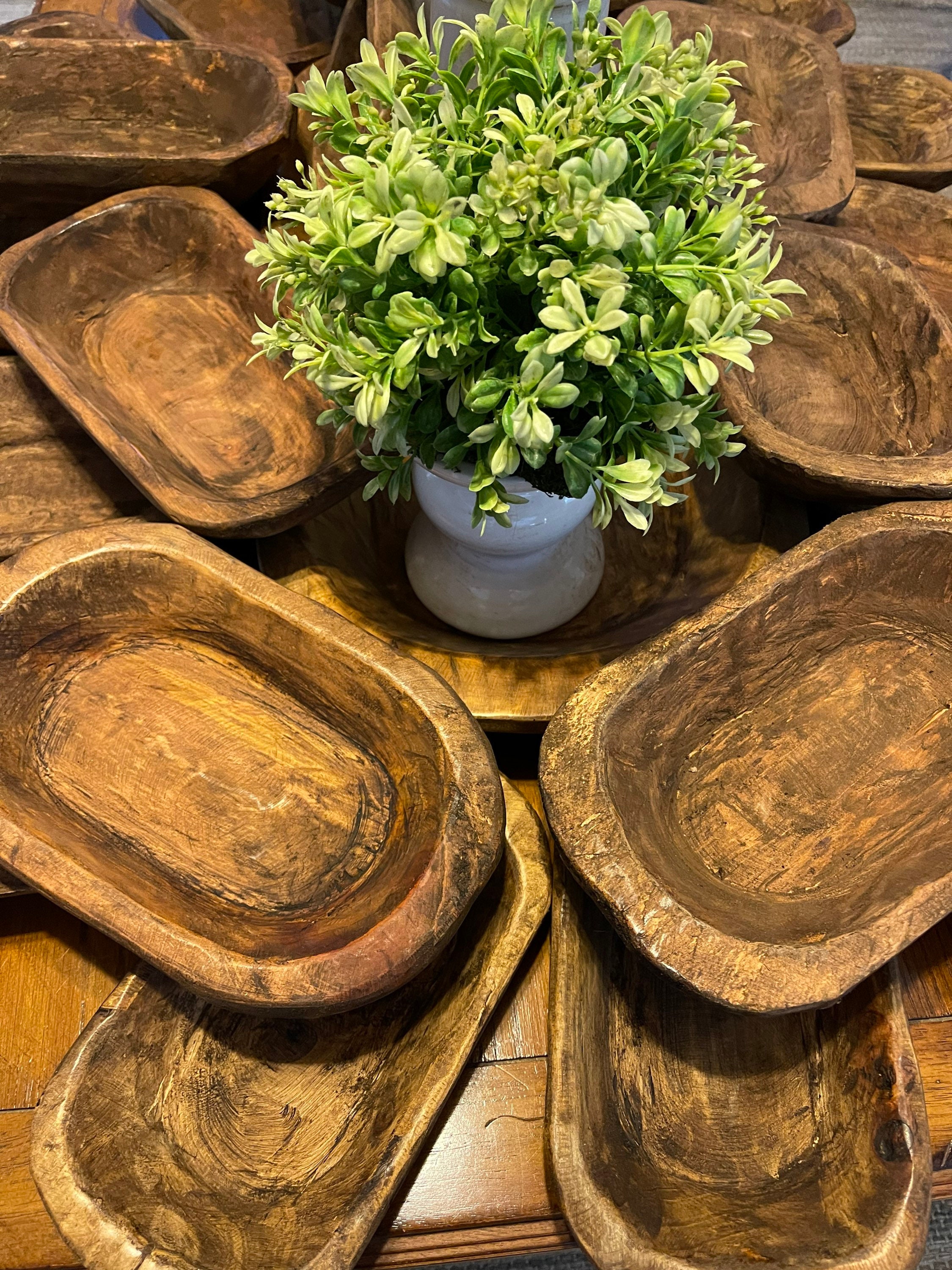 Wooden Dough Bowl - 10 x 6 - Wood Bowl Decor - Spanish Oak - Rustic Home  Decoration Centerpiece - Ready for Candle Making - Bread Bowls - Handmade 