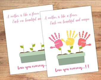 Mother’s Day craft for kids Amother is like a flower Handprint Art Printable Craft Handprint Card for Mom Mother's Day Gift Toddler Gift