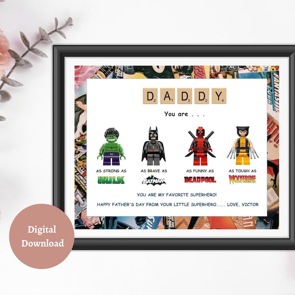 Personalized Father’s Day dad you are my superhero, Gifts for Dad, you are my favorite hero, Personalized Photo,Printable Fathers Day Gift